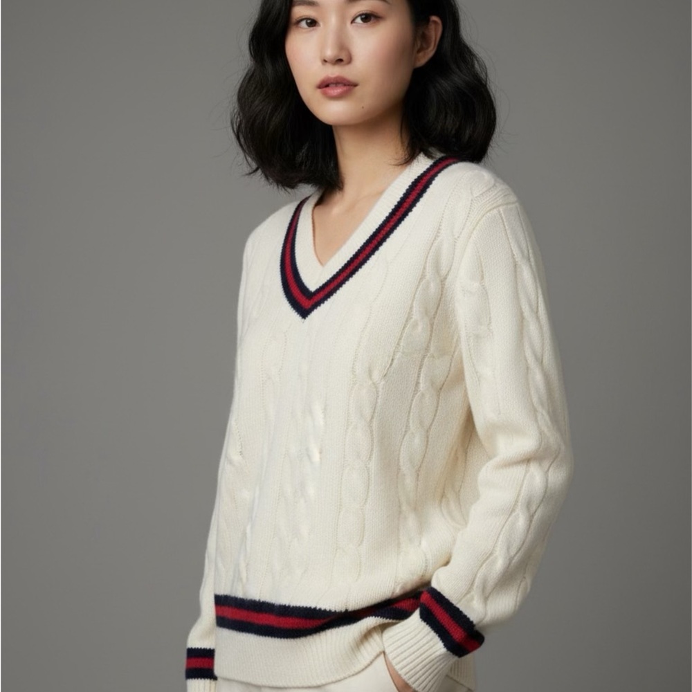 BRANDY MELVILLE IVORY V NECK CRICKET SWEATER SIZE LARGE NWOT